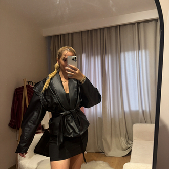 Deri kuşaklı oversize ceket 