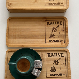 Kişiye Özel Çay Kahve Sunum Tepsisi Ahşap Kahve Tepsisi İsim Logo Yazılı