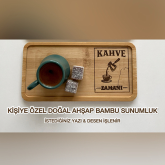 Kişiye Özel Çay Kahve Sunum Tepsisi Ahşap Kahve Tepsisi İsim Logo Yazılı