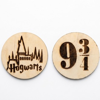 Harry Potter Hogwarts Lazer İşleme Ahşap Bardak Altlığı Seti - Platform 9 3/4 Hediyelik Obje
