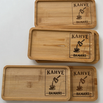 Kişiye Özel Çay Kahve Sunum Tepsisi Ahşap Kahve Tepsisi İsim Logo Yazılı