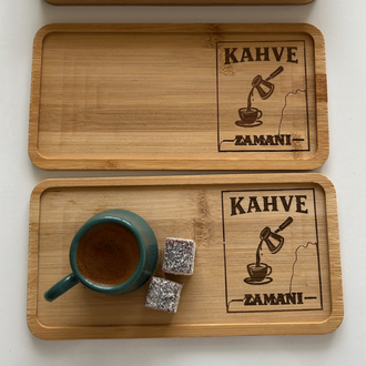 Kişiye Özel Çay Kahve Sunum Tepsisi Ahşap Kahve Tepsisi İsim Logo Yazılı
