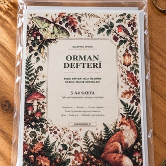 Orman Defteri – Suda Eriyen Tela Üzerine Baskılı Nakış Şablonu Seti (5 A4 Sayfa)