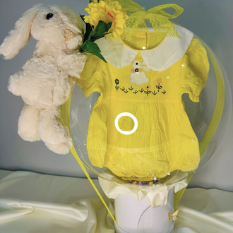 Kız bebek balon içi body aranjman+sarılan tavşan