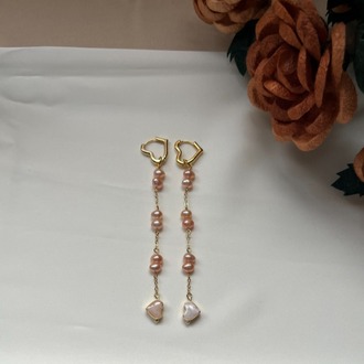 The Enamelled Shine Of Peach Pearl Love Earrings