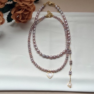 The Enamelled Shine Of Lavender Pearl Love No.2 Necklace