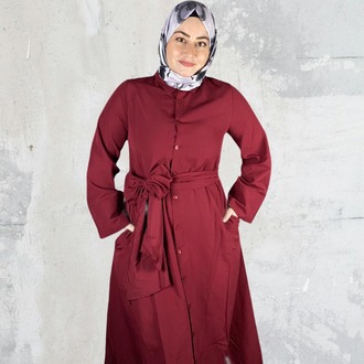 Bordo Kuşaklı Elbise