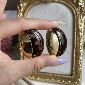 Gold Kahve Simli Vintage Küpe