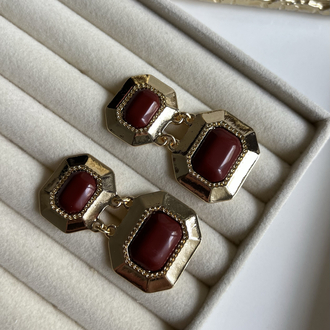 Gold Bordo Detaylı Vintage Küpe