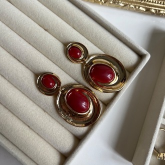 Gold Bordo Detaylı Vintage Küpe