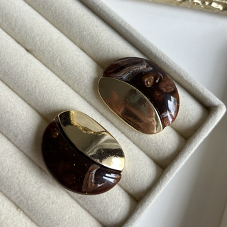 Gold Kahve Simli Vintage Küpe
