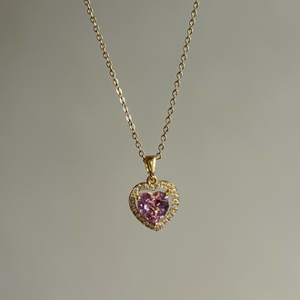 Gold Pembe Taşlı Kalpli Kolye