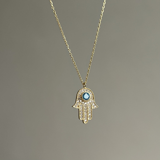 925 Gümüş Mavi Taşlı Hamsa Kolye