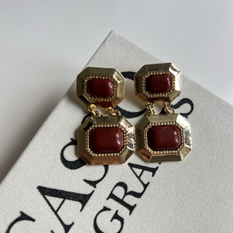 Gold Bordo Detaylı Vintage Küpe