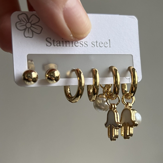 Gold Çelik Çoklu Set Küpe