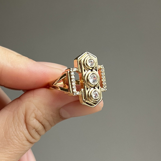 Gold Ayarlanabilir 3 Taşlı Yüzük