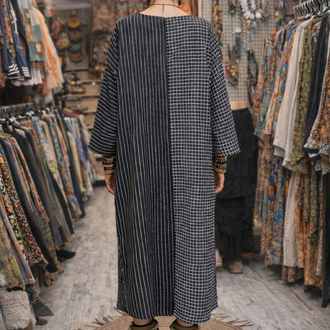 Patchwork Çizgili Oversize Otantik Elbise