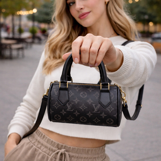 Exclusive Mini Silindir Model Çanta – Siyah Monogram Desen