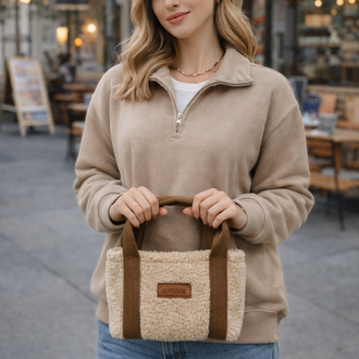Peluş Mini El Çantası – Bej