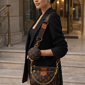 Executive Monogram Omuz Çantası – Kahve