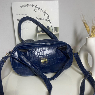 Lacivert Kroko Desen Oval Miu Miu Model Kadın Çanta