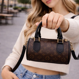 Silindir Model Mini Çapraz & El Çantası – Kahverengi Monogram Desen