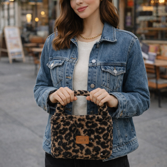 Peluş Leopar Desenli El Çantası