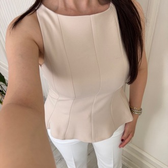 Peplum Kesim Bluz Bej 