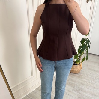 Peplum kesim bluz kahve