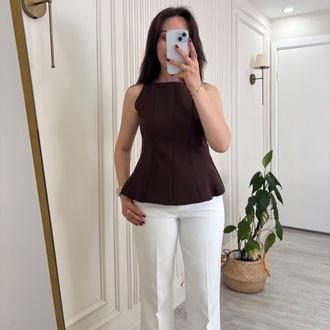 Peplum kesim bluz kahve