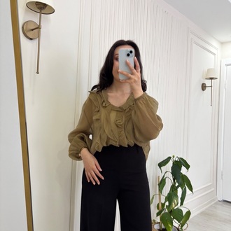 Olive Fırfır Bluz 