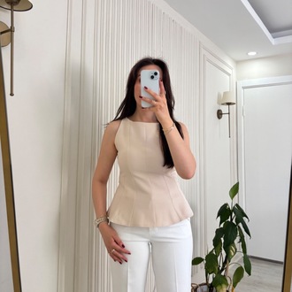 Peplum Kesim Bluz Bej 