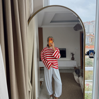 Kırmızı Modal çizgili sweat