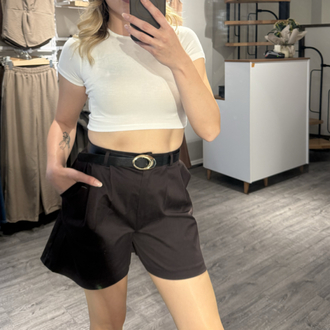Kemerli Gabardin Şort 