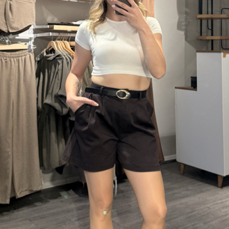 Kemerli Gabardin Şort 