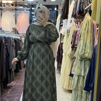 Ekose şifon elbise
