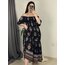 siyah şal desen maxi boy elbise