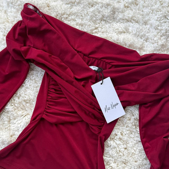 Bordo Çapraz omuz detaylı bluz
