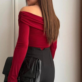 Bordo Çapraz omuz detaylı bluz