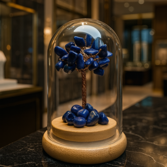 Cam Fanus İçerisinde Lapis Lazuli Taşı Ağacı