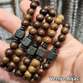 %100 Doğal Venge Ağacı Bileklik Lav Taşı Tasarımlı