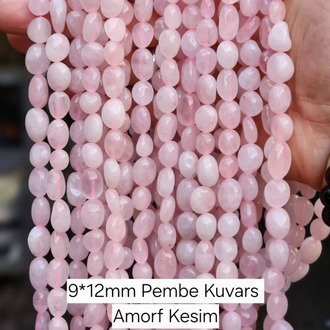 Amorf Kesim Doğal Pembe  Kuvars Taşı Dize