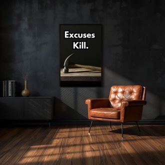 No Excuses Printable Wall Art – Self Discipline Quote – Modern Minimalist Office Decor 