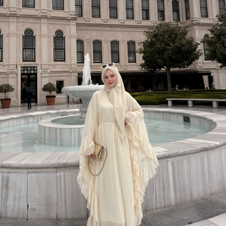 Fırfırlı abaya krem ön sipariş
