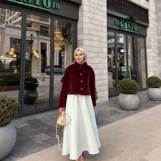 Yaka detaylı kaban bordo