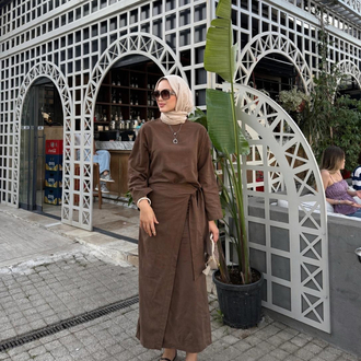 Bağlamalı etekli takım kahve