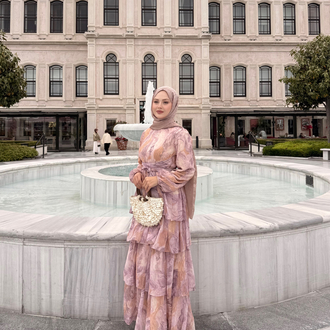 kat kat şifon elbise pembe