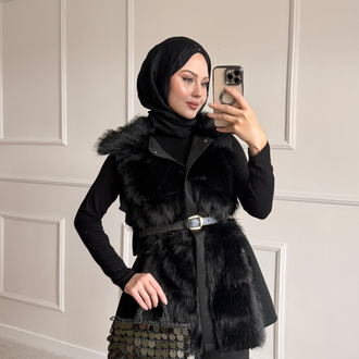 Kürk detaylı scuba takım siyah