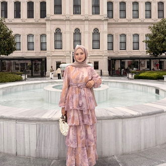 kat kat şifon elbise pembe