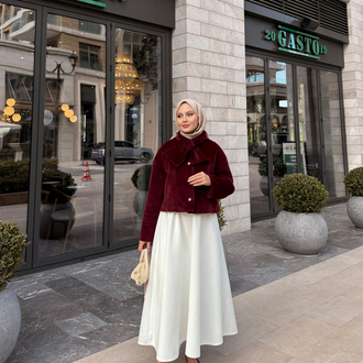 Yaka detaylı kaban bordo